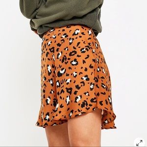 UO Leopard Print Swingy Satin Mini Skirt
